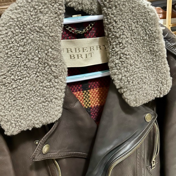 Men’s Burberry Bomber Jacket Brown Leather, Medium Shearling Collar Brit - RARE! - Picture 1 of 10